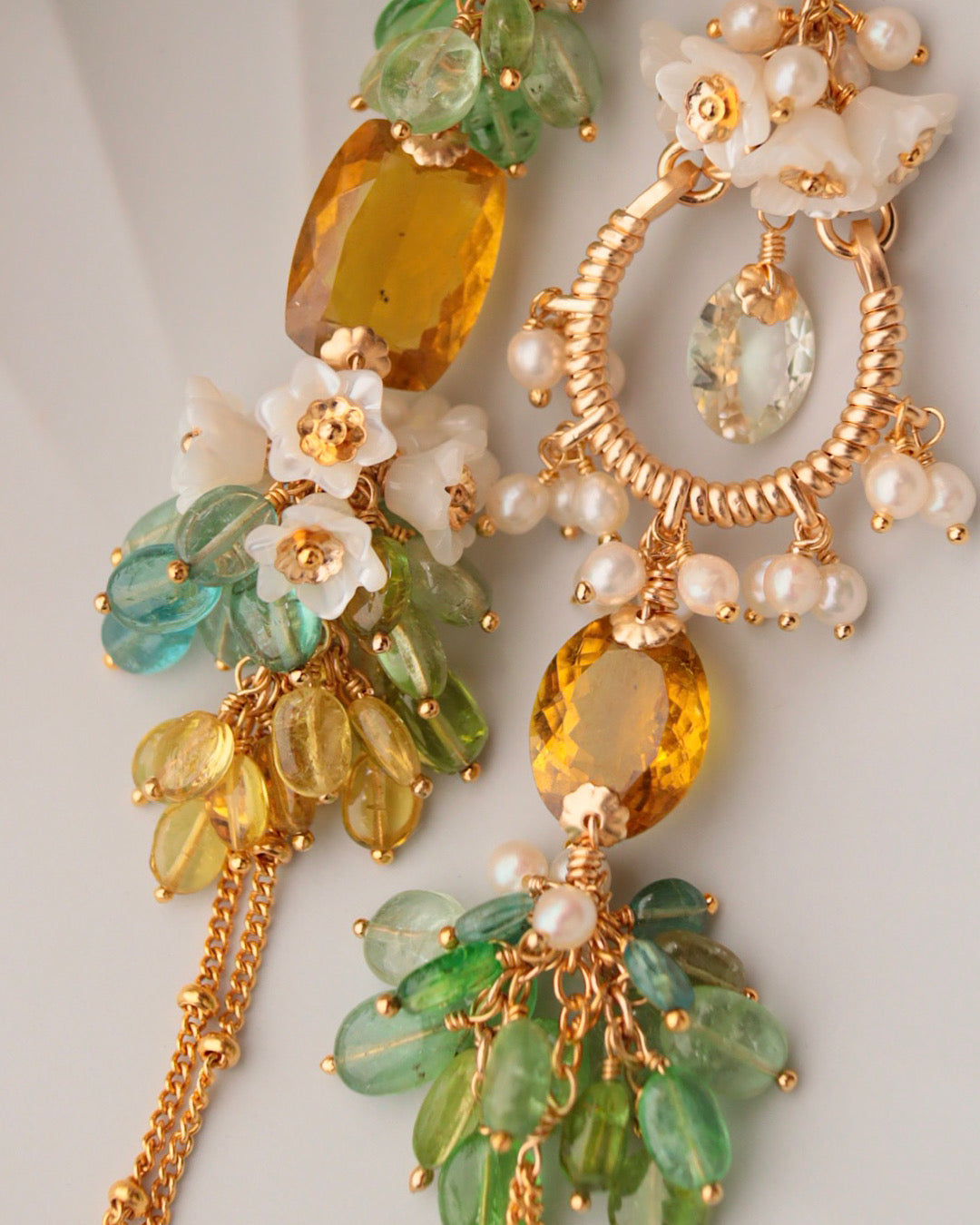 [One-of-a-kind] Asymmetrical yellow tourmaline earrings