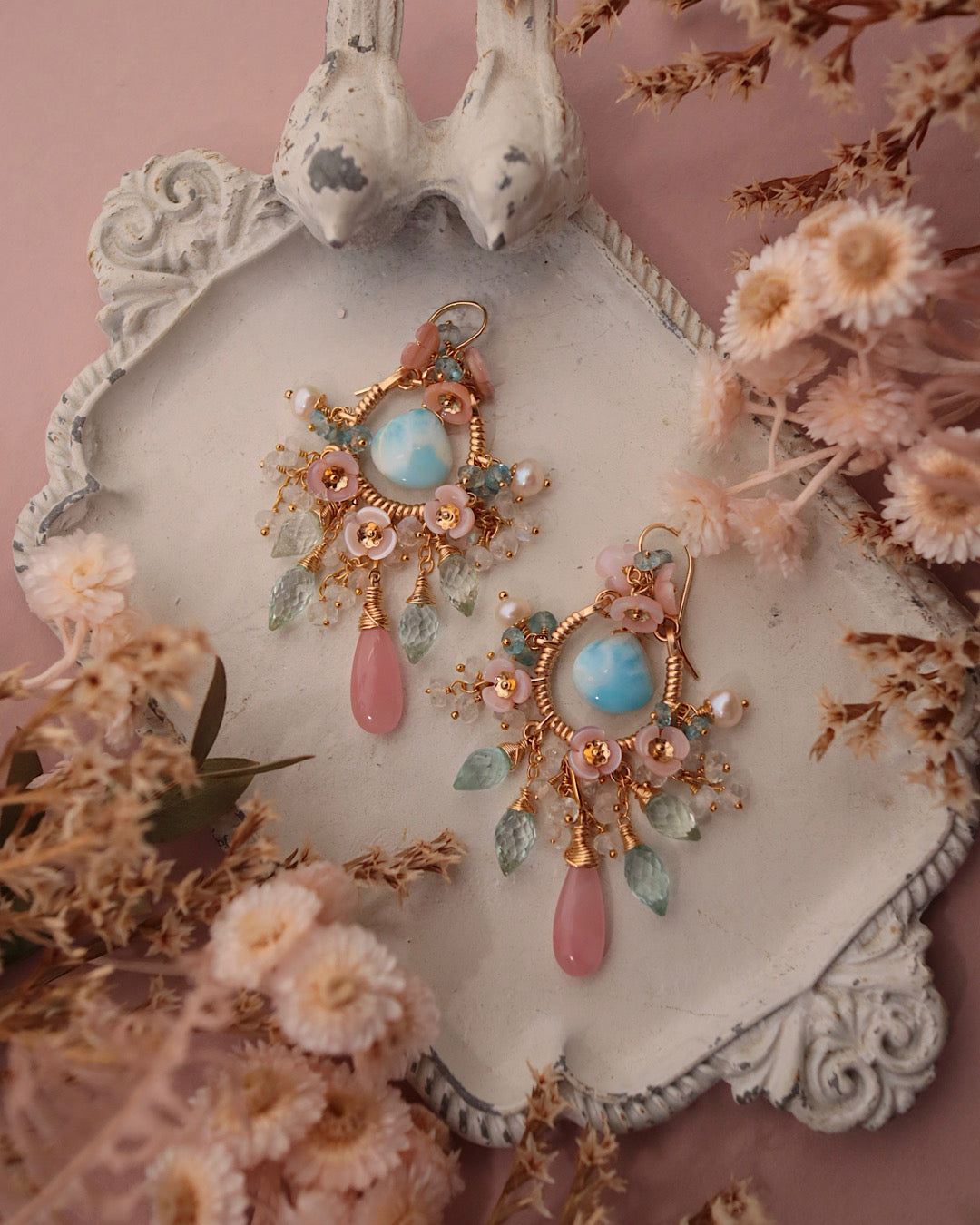 [One-of-a-kind] Larimar Earrings in Romantic Colors