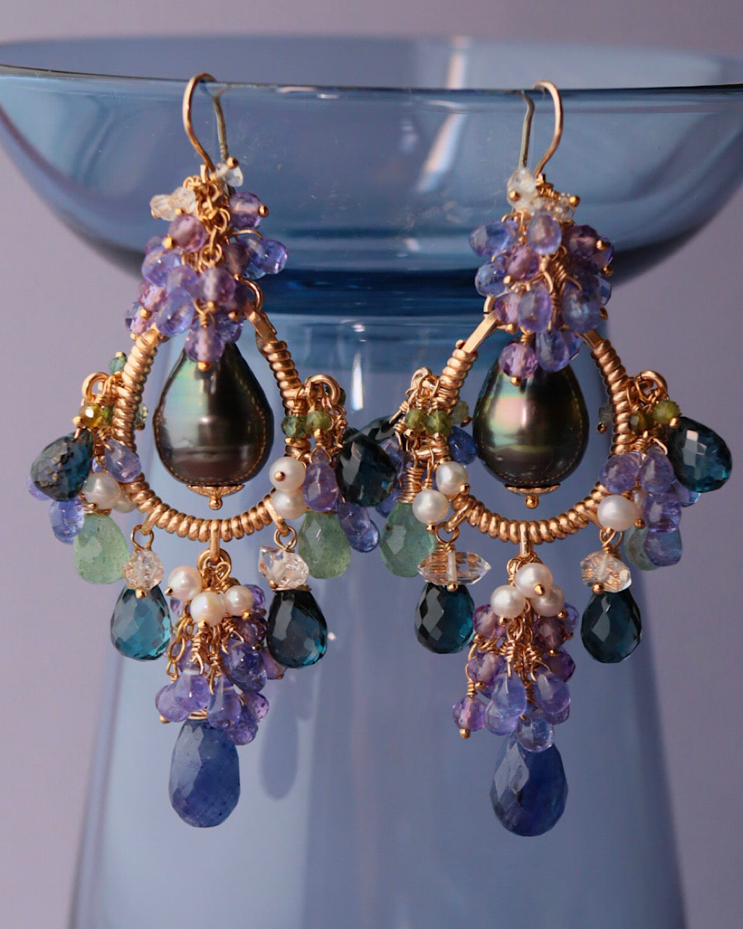 [Water Lilies] Water Lilies at Night — Chandelier Earrings [One-of-a-kind]