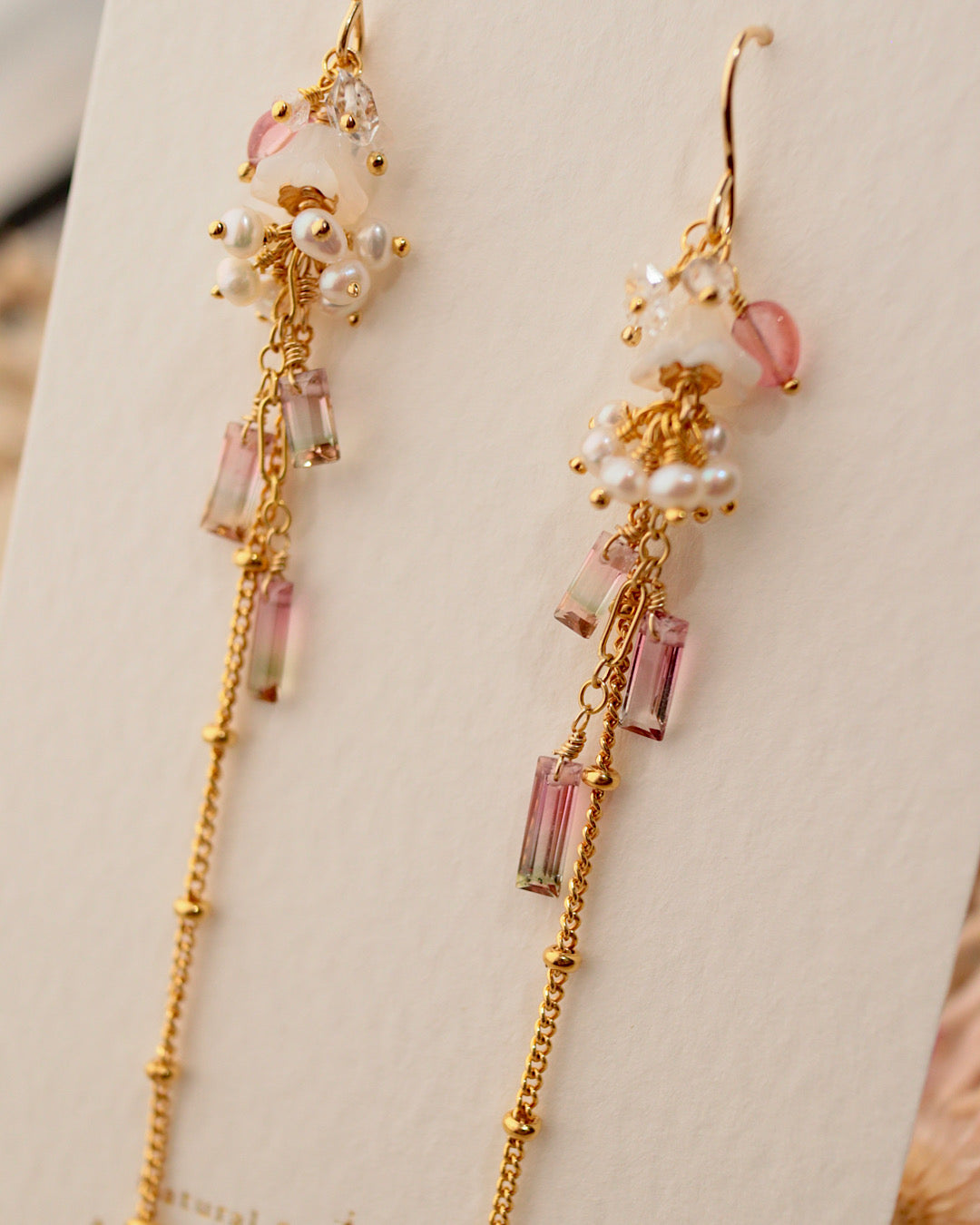 ①[One-of-a-kind]Small tourmaline and freshwater pearl earrings