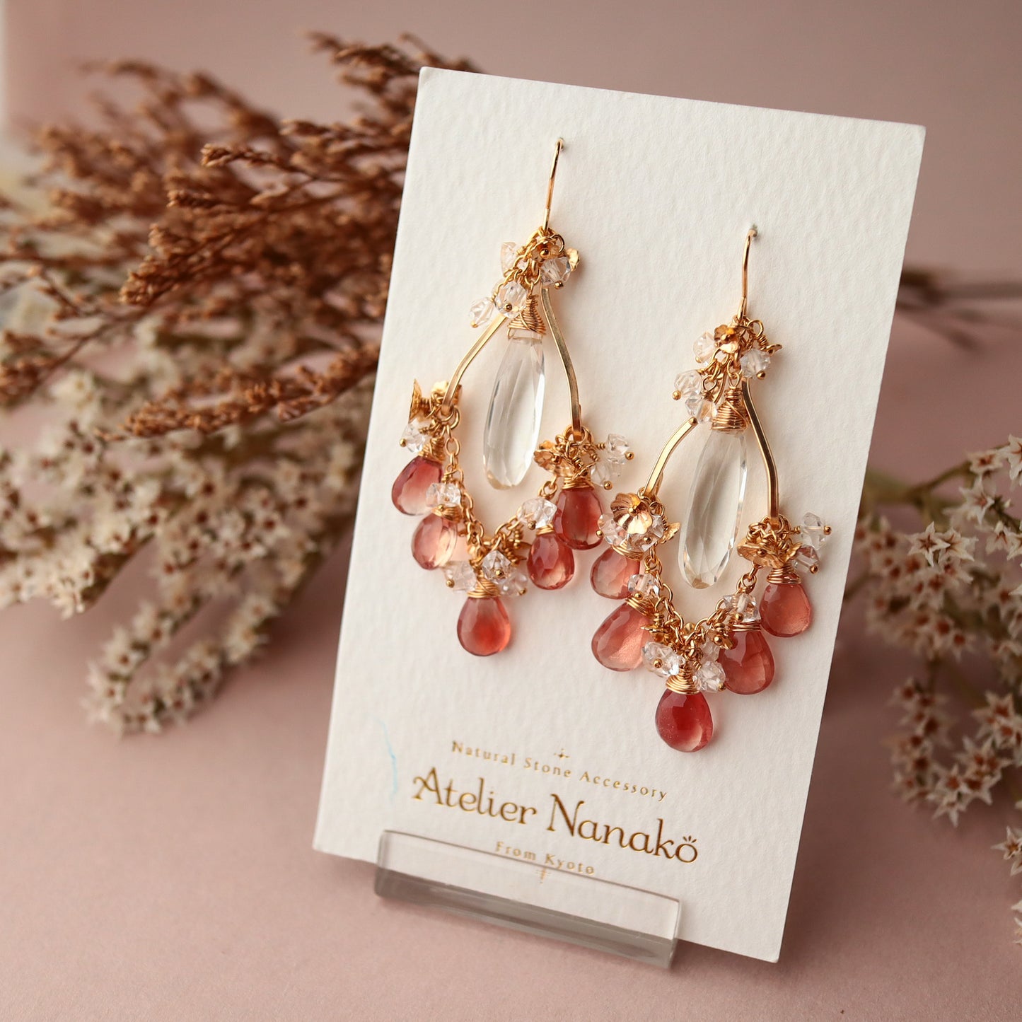 [Red] Oregon sunstone chandelier earrings