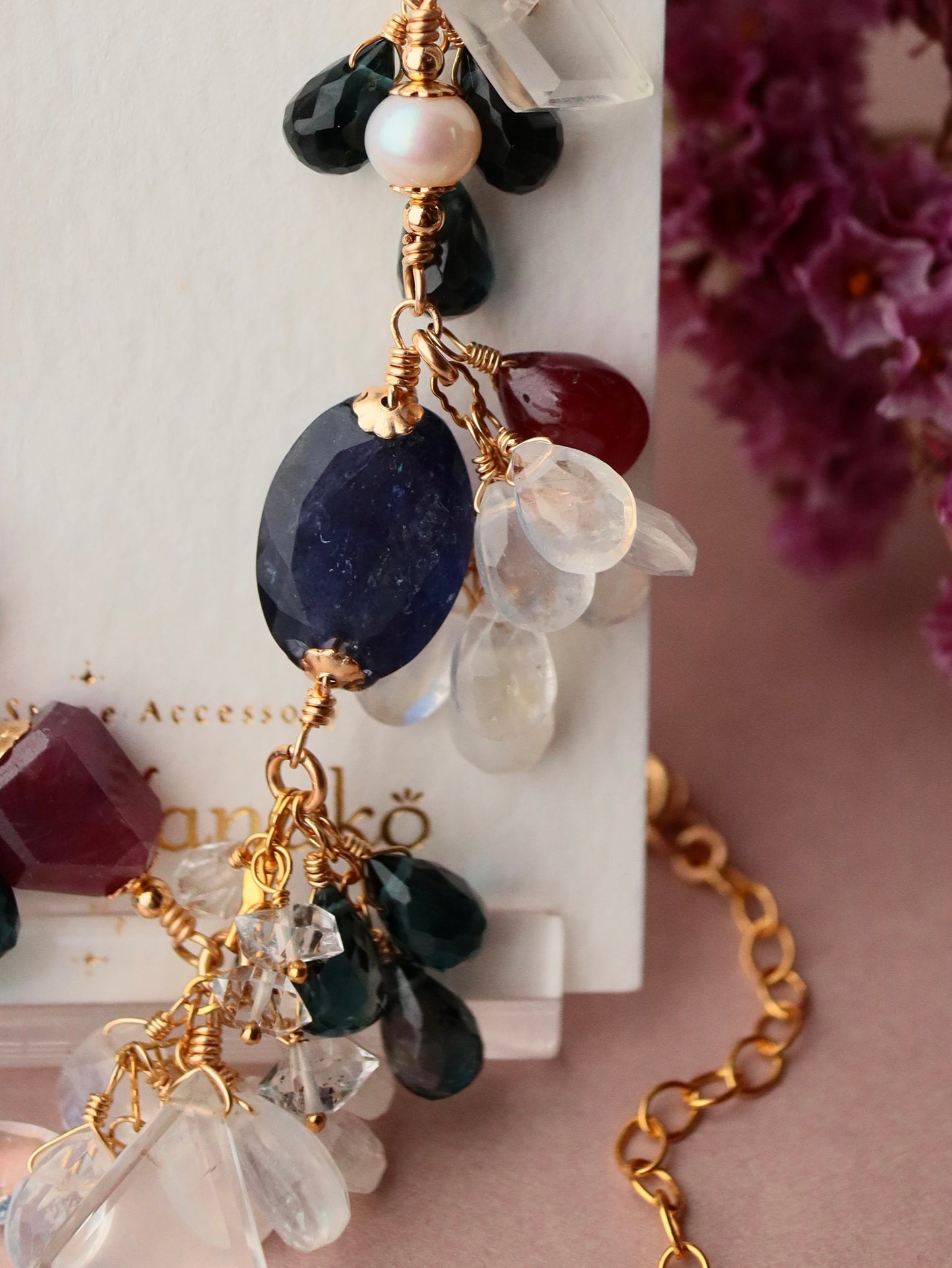 One-of-a-kind [Stories in Red] Ruby and London Blue Topaz Necklace