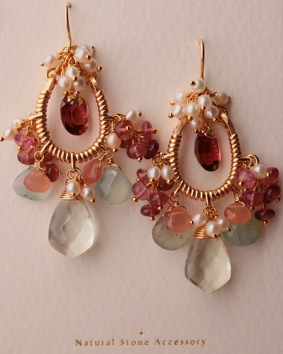 Romantic-Colored Red Tourmaline Chandelier Earrings