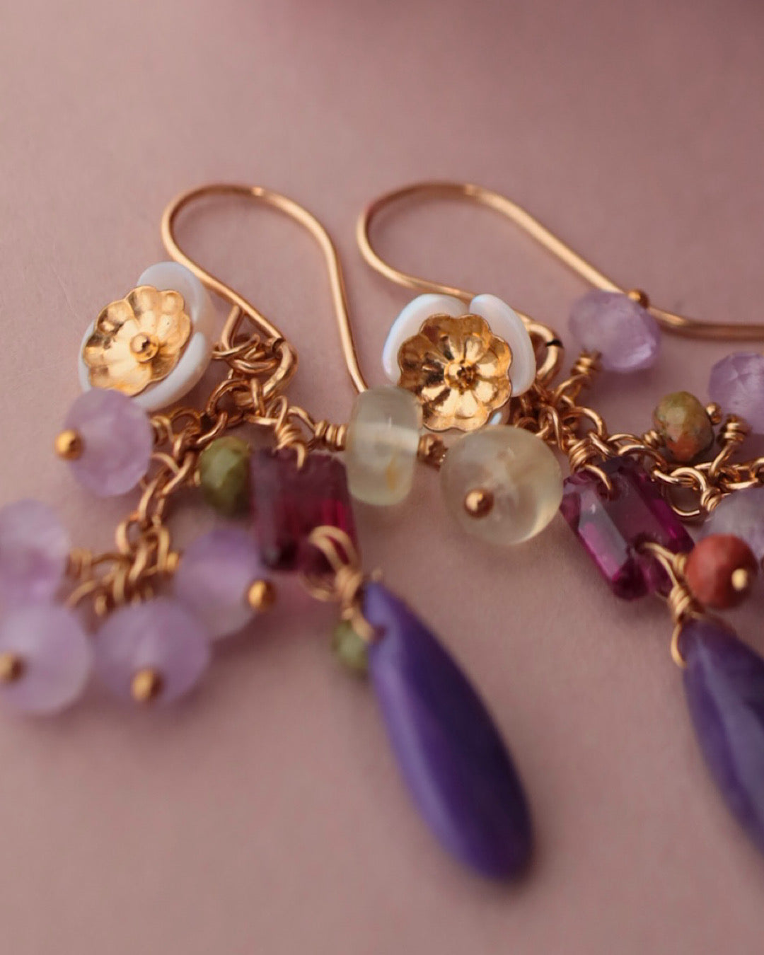 Charoite and Amethyst Earrings [One-of-a-kind]