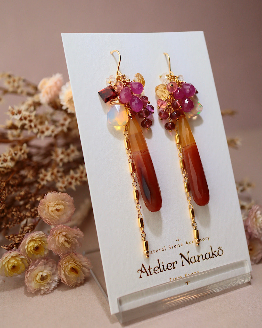 ②Sardonyx long earrings