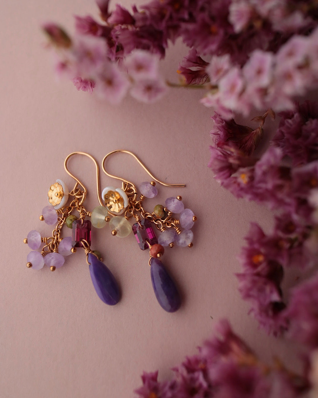 Charoite and Amethyst Earrings [One-of-a-kind]