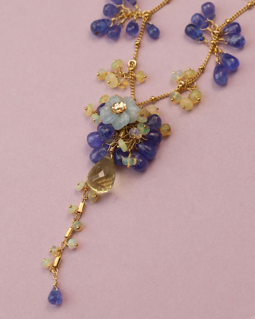 [One-of-a-kind] [Aqua Bloom] Aquamarine and Tanzanite Necklace
