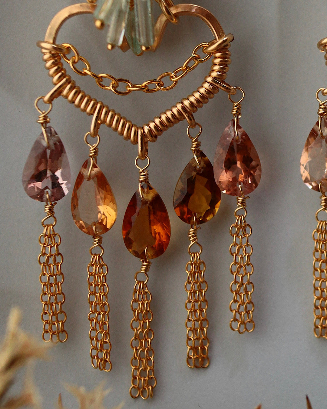 [One of a kind] Brown tourmaline heart chandelier earrings