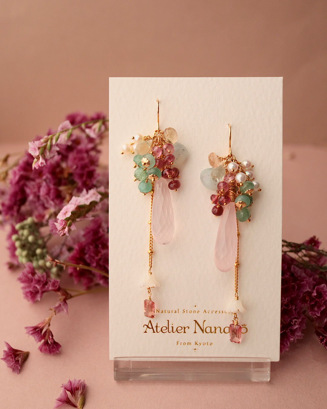 [One-of-a-kind] Pink tourmaline and rose quartz earrings
