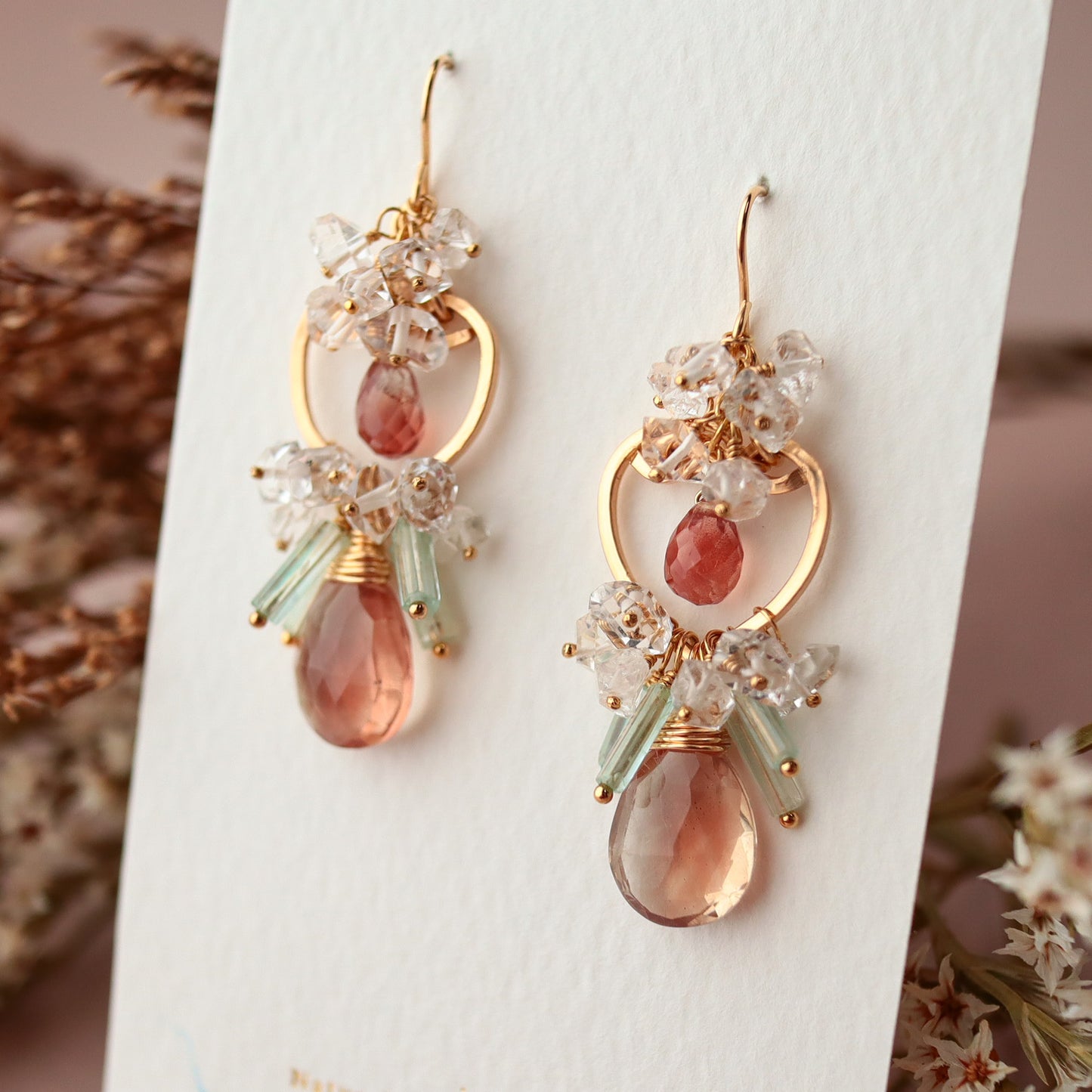 [No.1] Oregon sunstone heart chandelier earrings