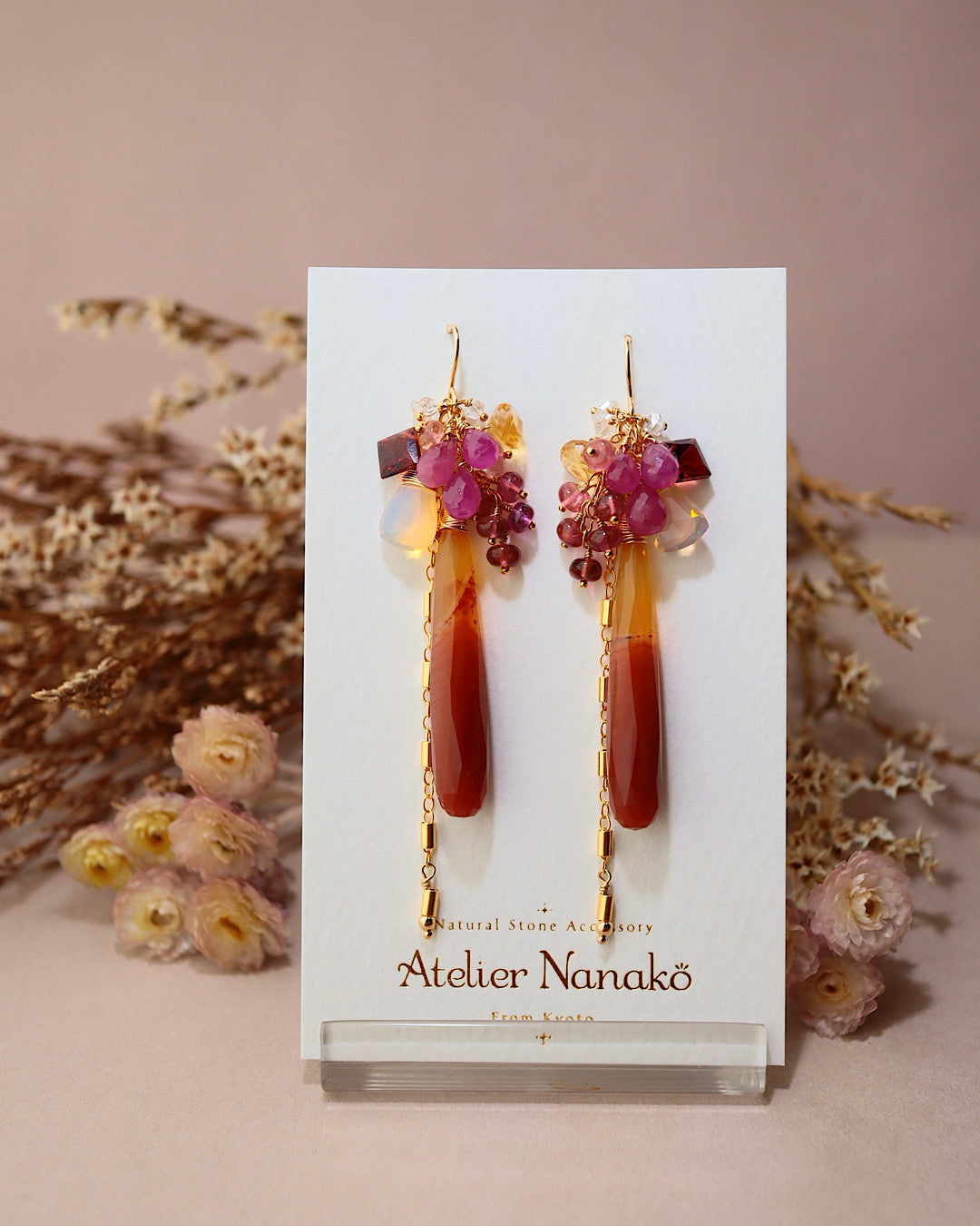 ②Sardonyx long earrings