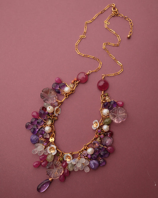 [One-of-a-kind] Pink sapphire and carved ametrine necklace