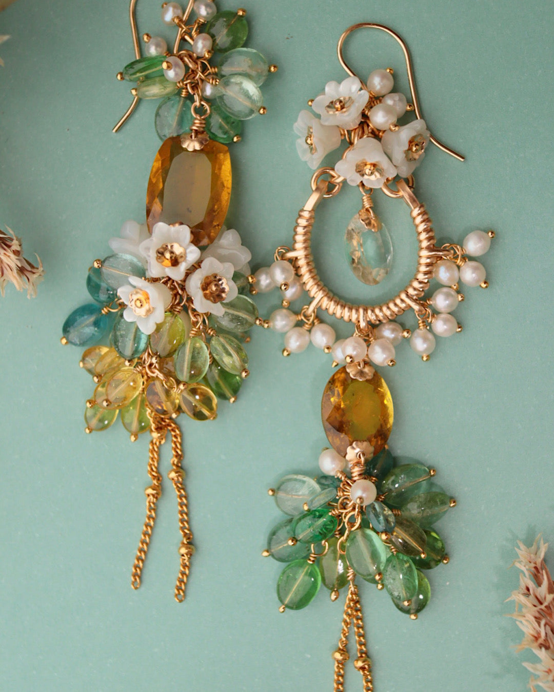 [One-of-a-kind] Asymmetrical yellow tourmaline earrings