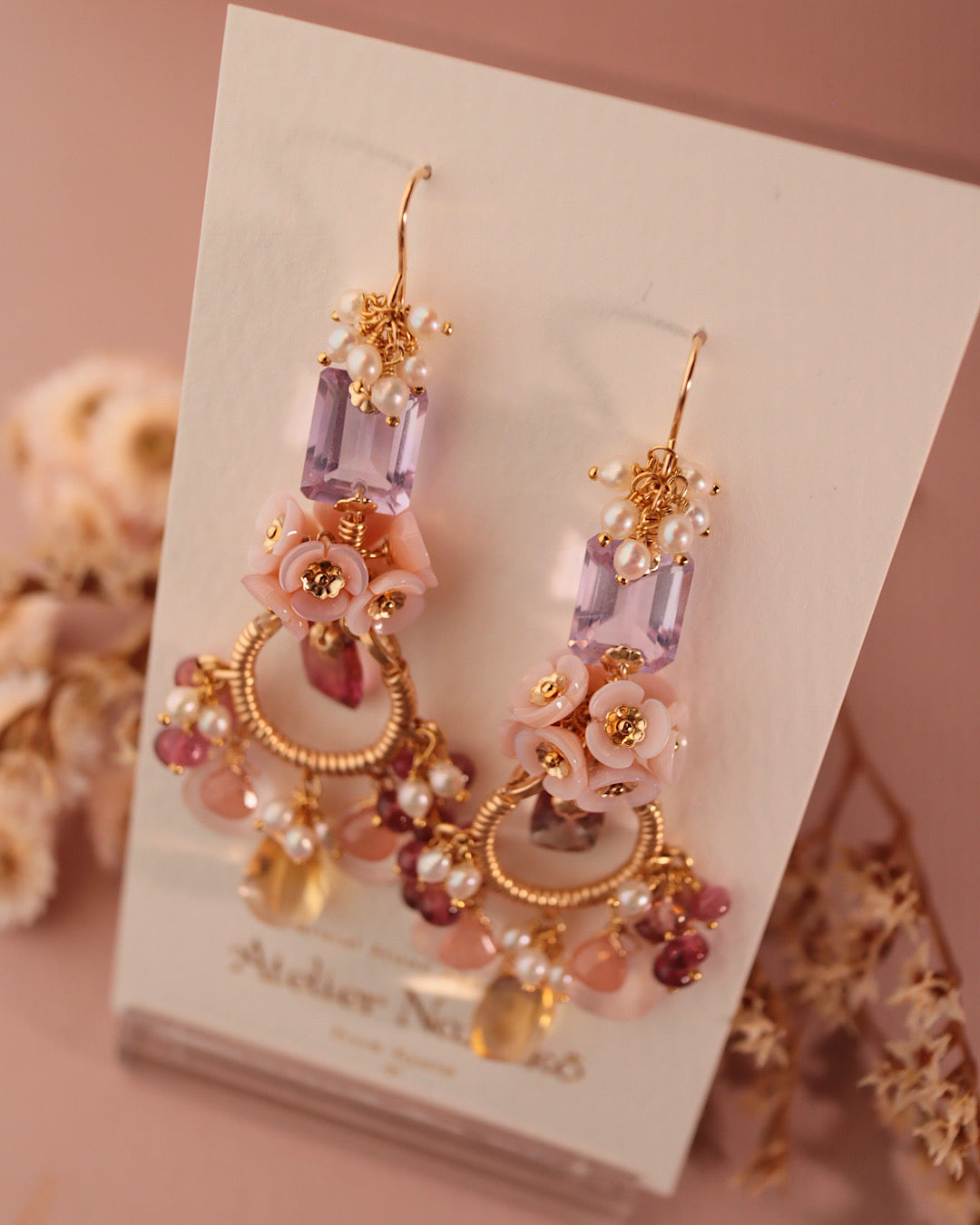 [One-of-a-kind] Bicolor Tourmaline and Citrine Chandelier Earrings