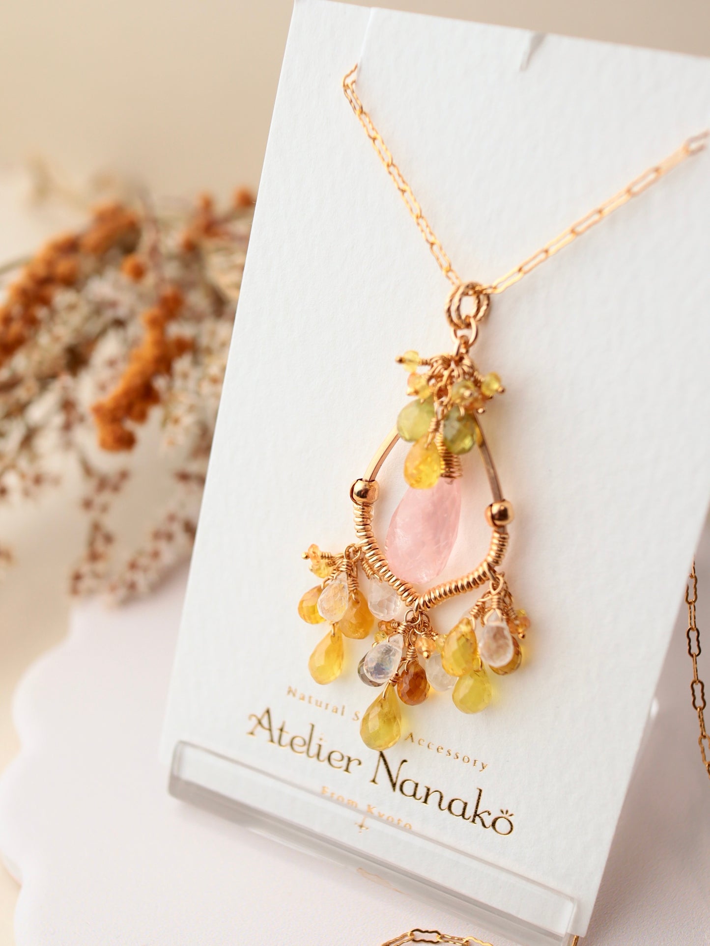 ②Morganite chandelier necklace