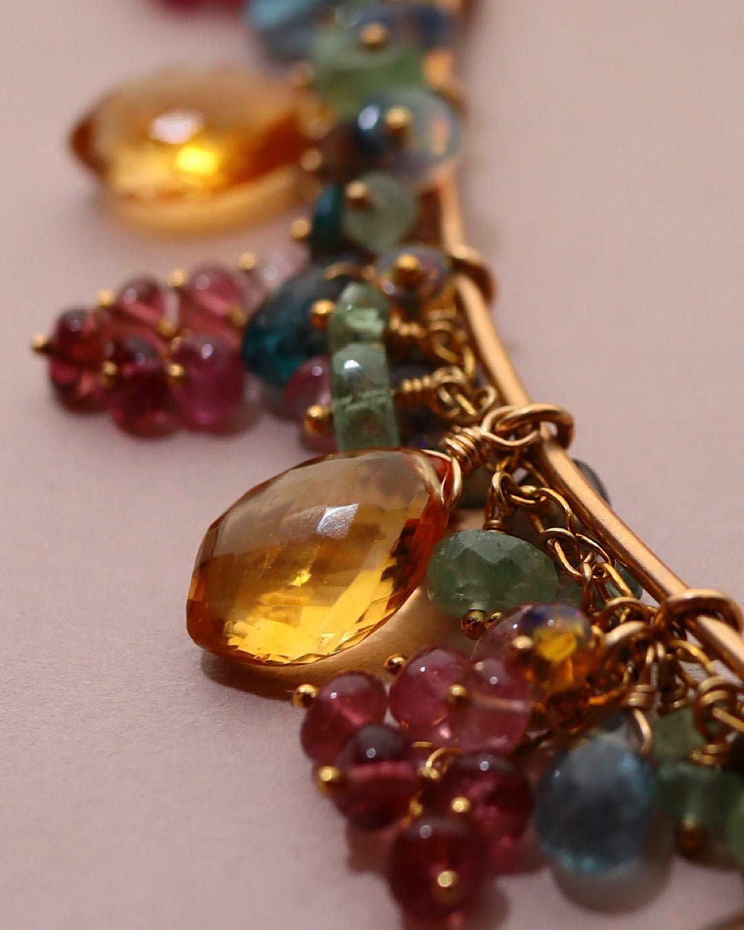 One-of-a-kind [Plants and flowers waiting for spring] Citrine and pink tourmaline necklace
