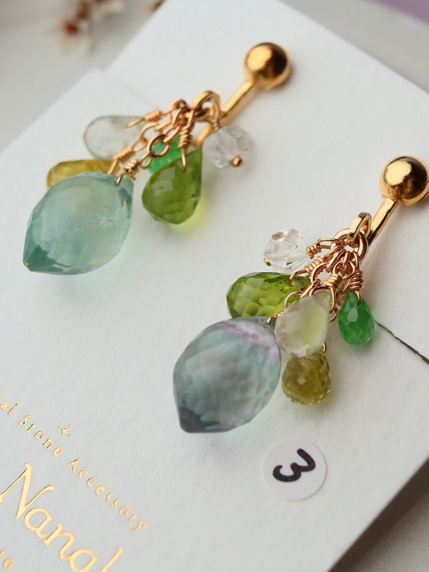 ③ Fluorite and yellow-green stone earrings