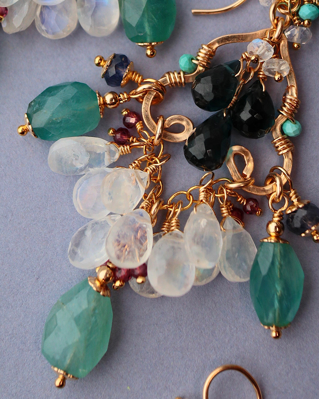 Grandidierite and London Blue Topaz Chandelier Earrings