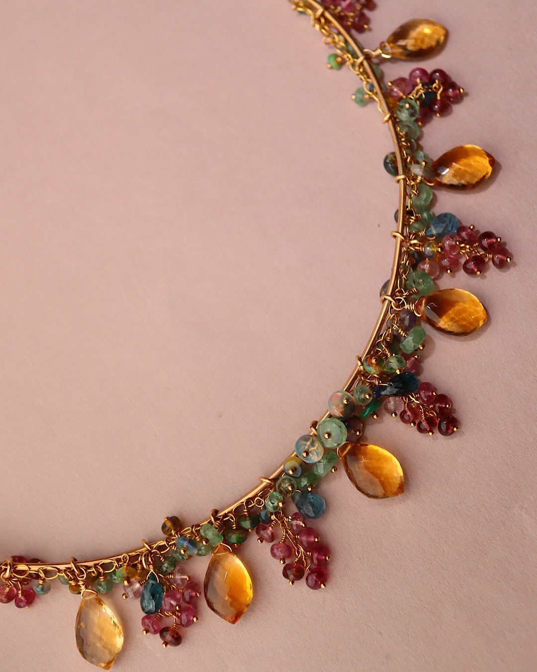 One-of-a-kind [Plants and flowers waiting for spring] Citrine and pink tourmaline necklace