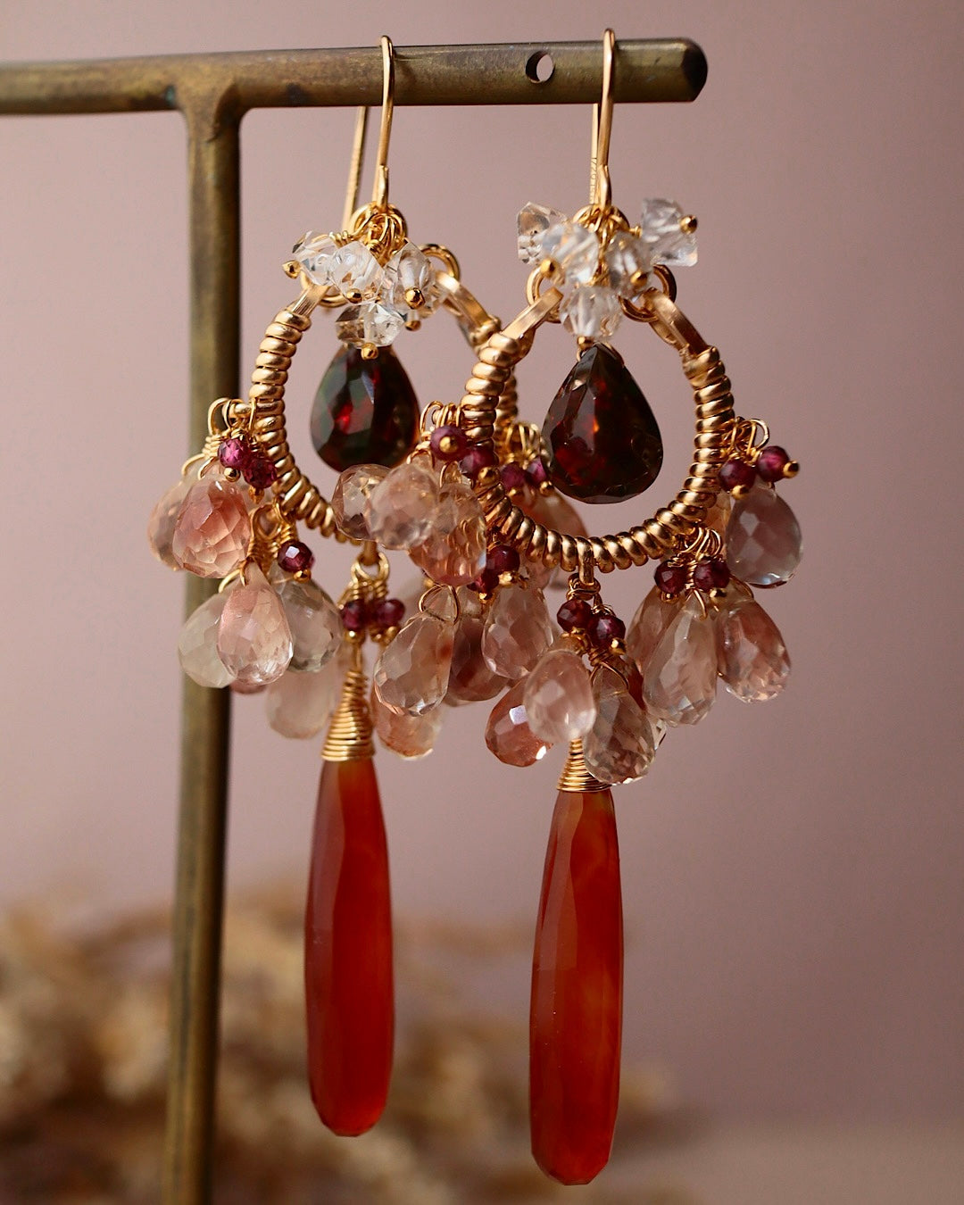③【Between Night and Morning】　Black Opal and Sardonyx Chandelier Earrings