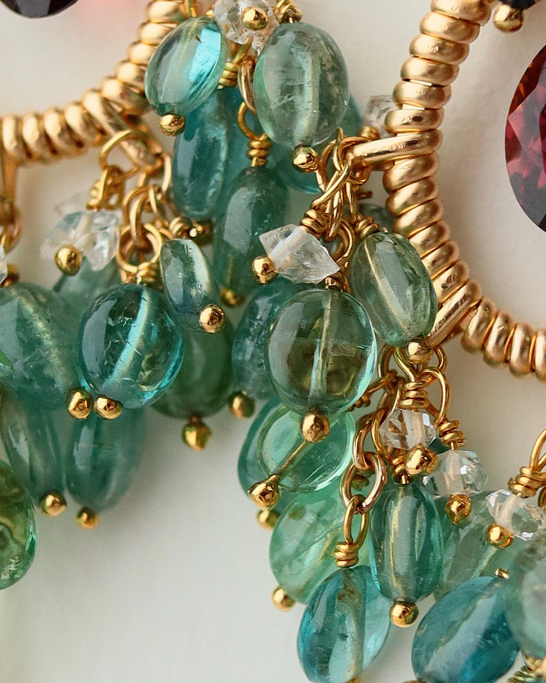 [One-of-a-kind] Purple-red and blue tourmaline chandelier earrings