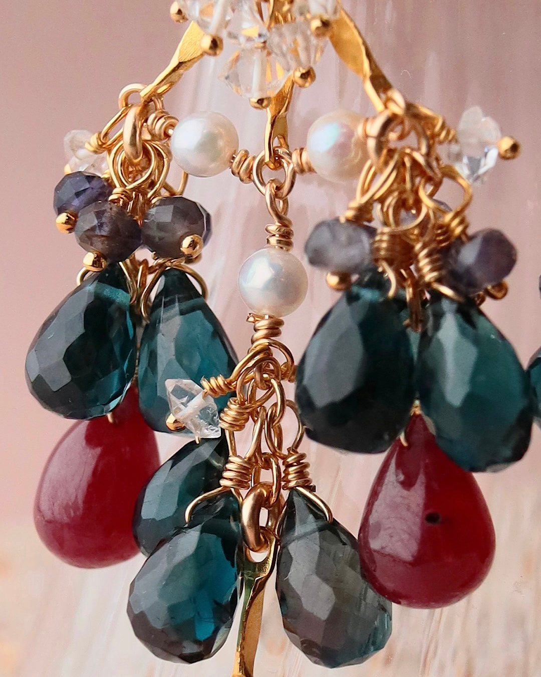 [Stories in Red] Ruby and London Blue Topaz Chandelier Earrings
