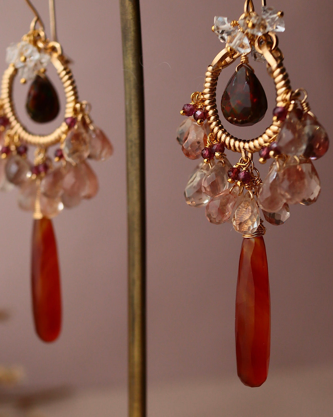 ③【Between Night and Morning】　Black Opal and Sardonyx Chandelier Earrings