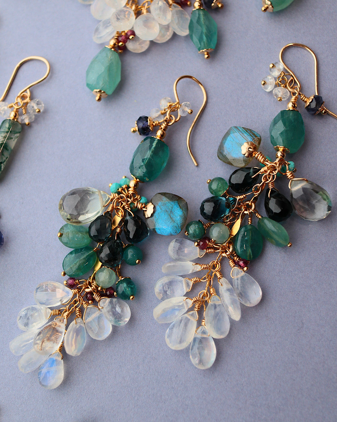 Grandidierite and London Blue Topaz Long Earrings