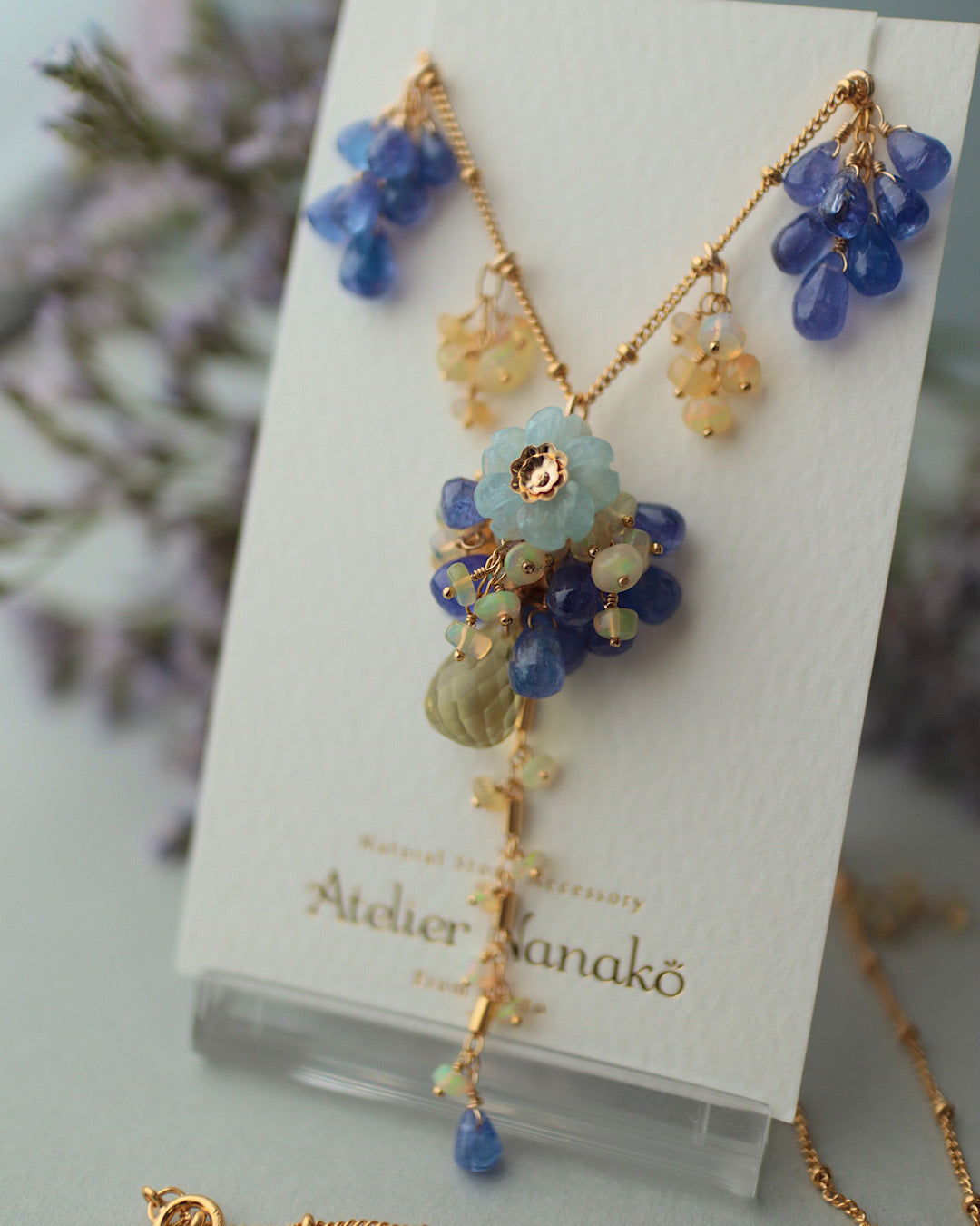 [One-of-a-kind] [Aqua Bloom] Aquamarine and Tanzanite Necklace