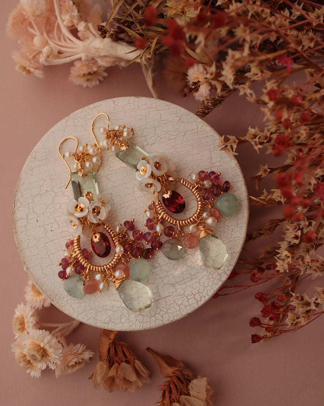 [One-of-a-kind] Tourmaline and Green Amethyst Chandelier Earrings