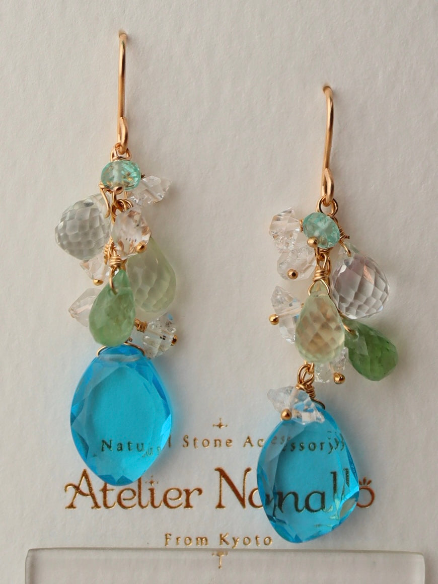 [short] Swiss blue topaz and prehnite earrings