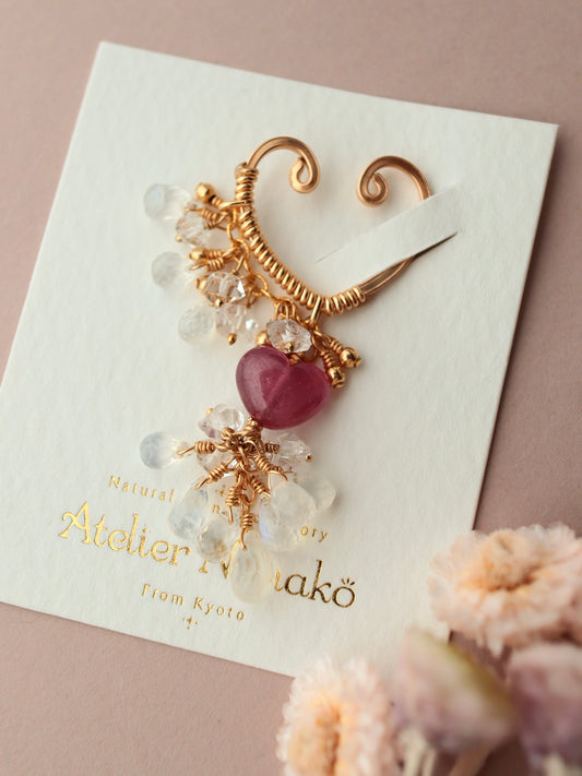 Heart shaped pink sapphire ear cuff