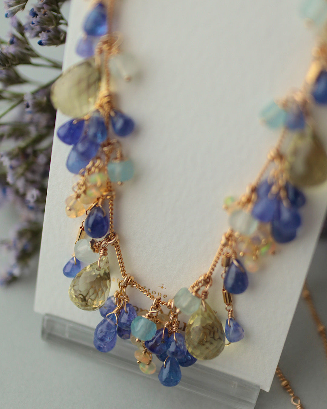 [One-of-a-kind] [Aqua Bloom] Tanzanite and Lemon Quartz Necklace