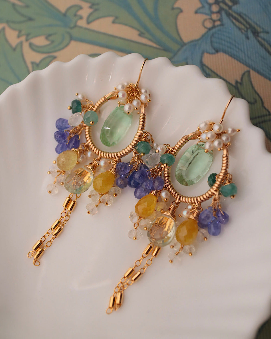 [One-of-a-kind] Fluorite Tassel Chandelier Earrings (Pierced/Clip-on)
