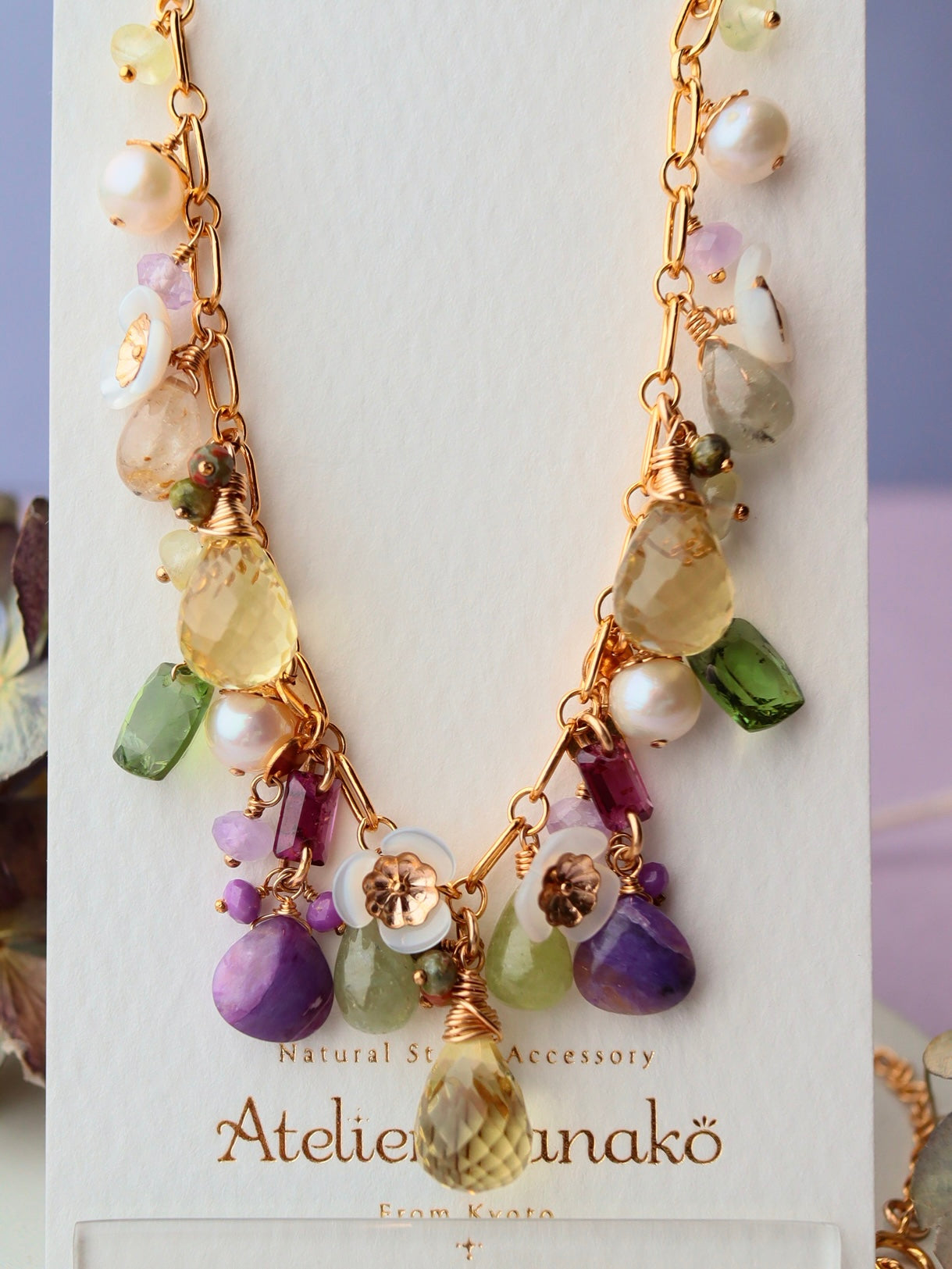 Lemon quartz exotic round necklace