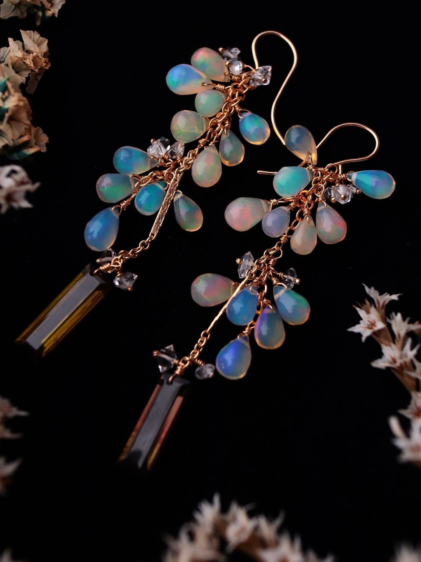 Opal and tourmaline earrings