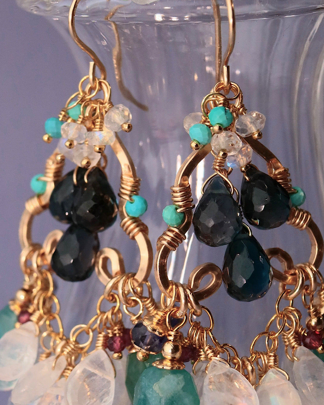 Grandidierite and London Blue Topaz Chandelier Earrings