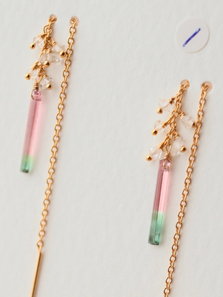 [1-piece type] (1) Watermelon tourmaline American earrings