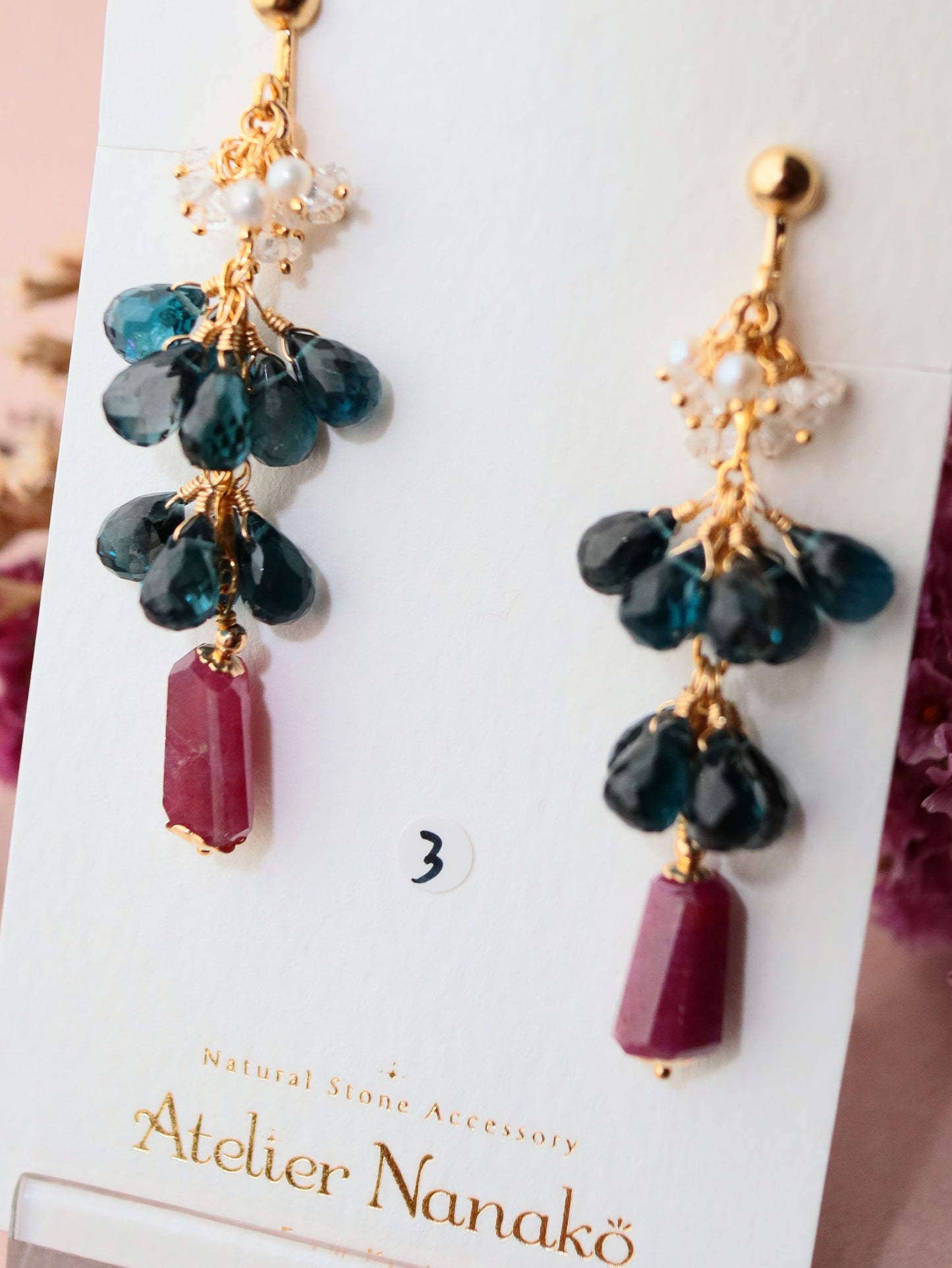 [Stories in Red] Ruby and London Blue Topaz Long Earrings③
