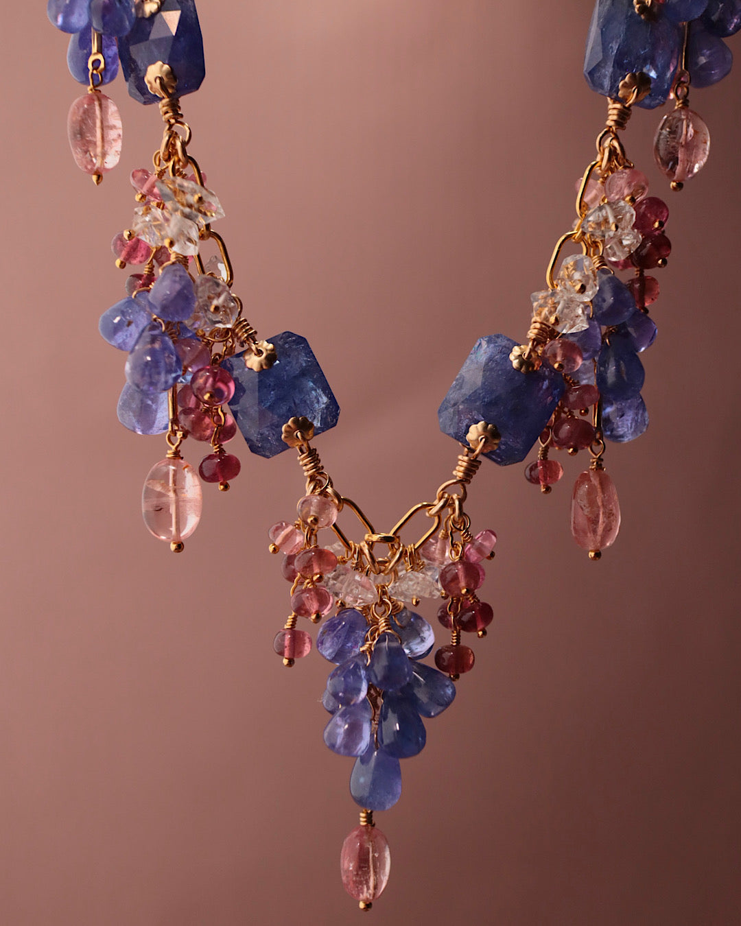 [One-of-a-kind] Tanzanite and Pink Tourmaline Necklace