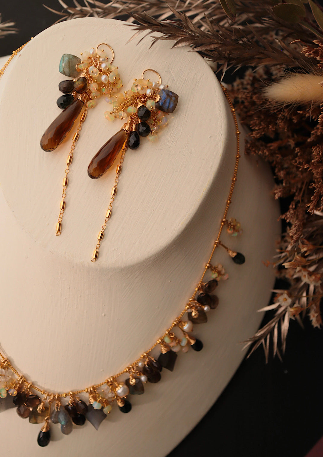 [Moon Shadow] Cognac Quartz Earrings [One-of-a-kind]