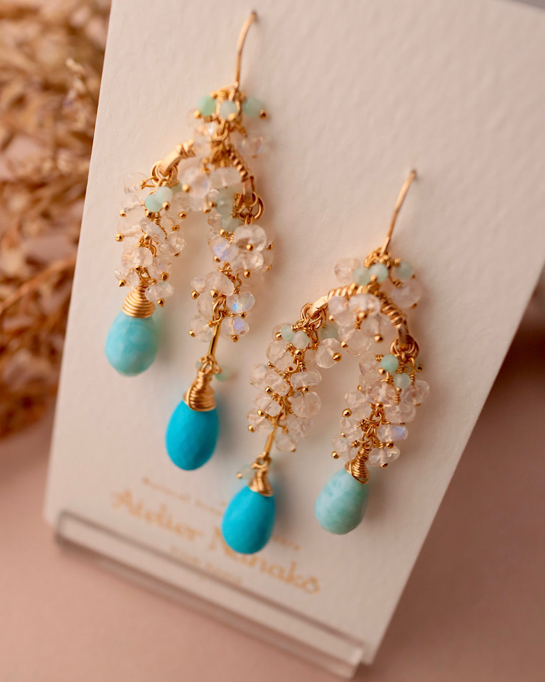 [One-of-a-kind] Turquoise and Larimar Long Drop Earrings