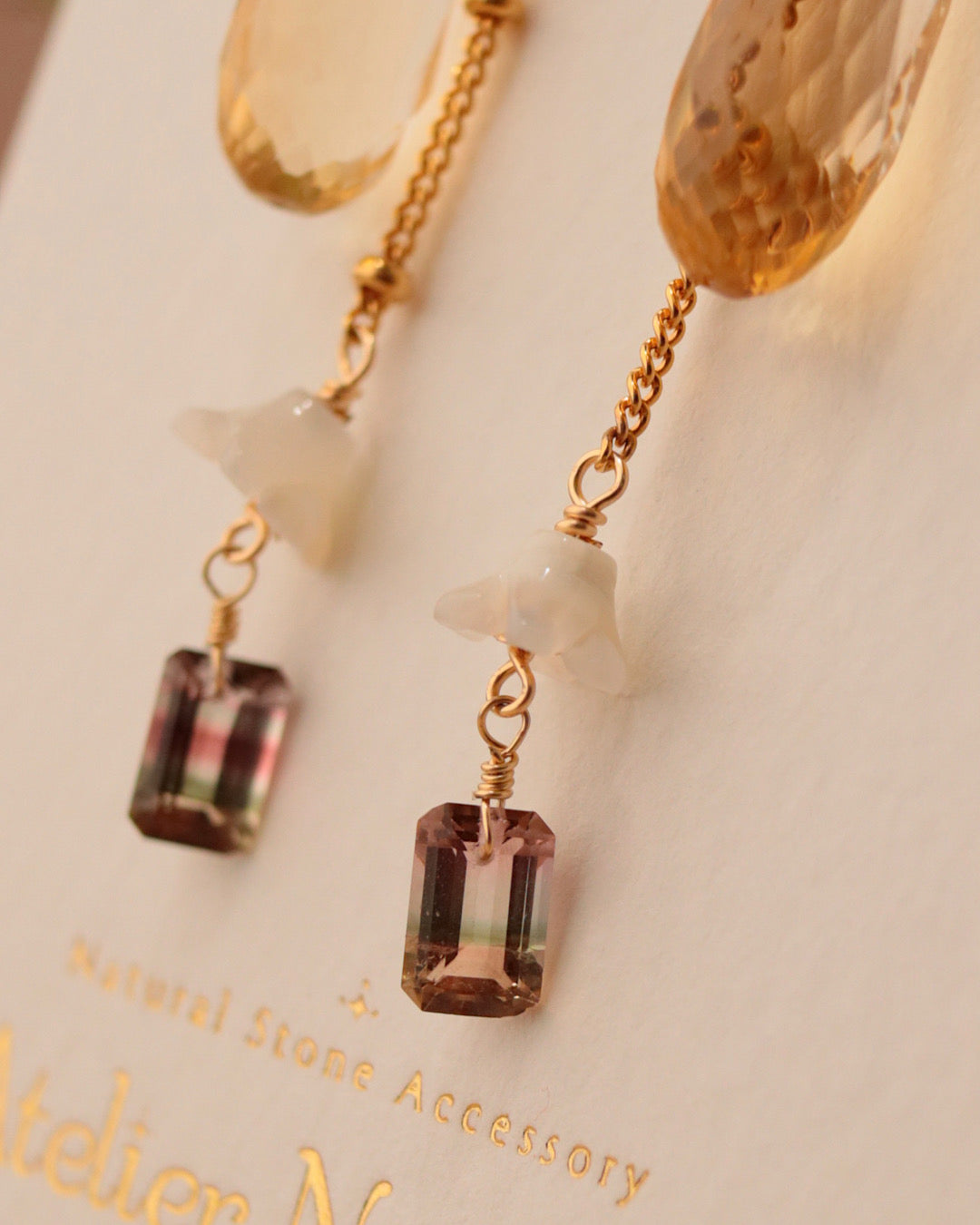 [One-of-a-kind] Bicolor Tourmaline and Citrine Earrings