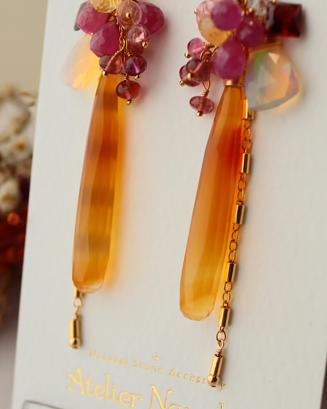 ①Sardonyx long earrings
