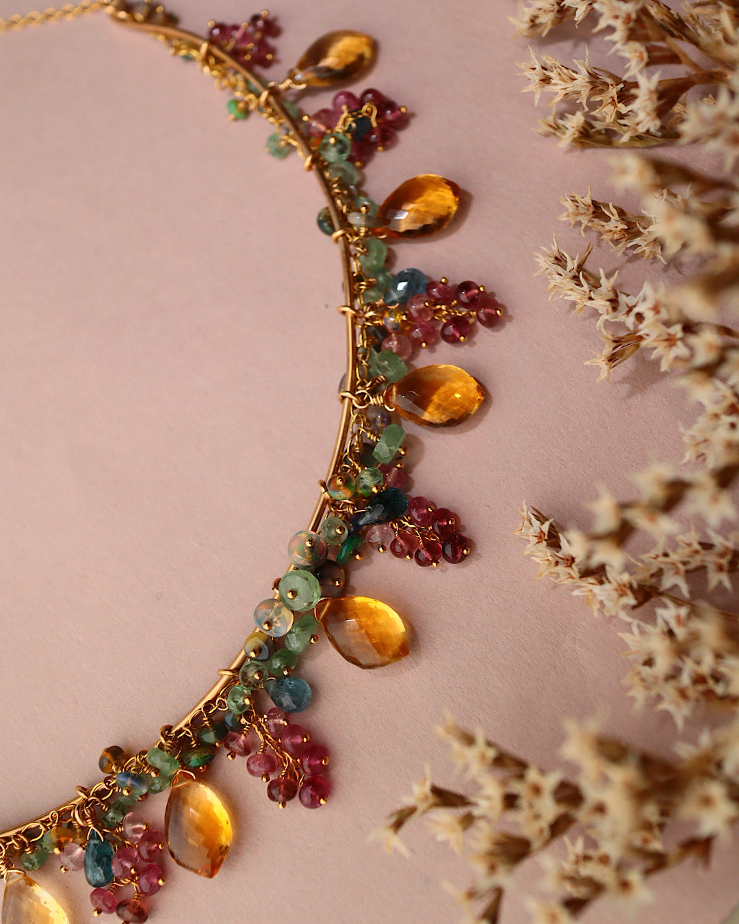 One-of-a-kind [Plants and flowers waiting for spring] Citrine and pink tourmaline necklace