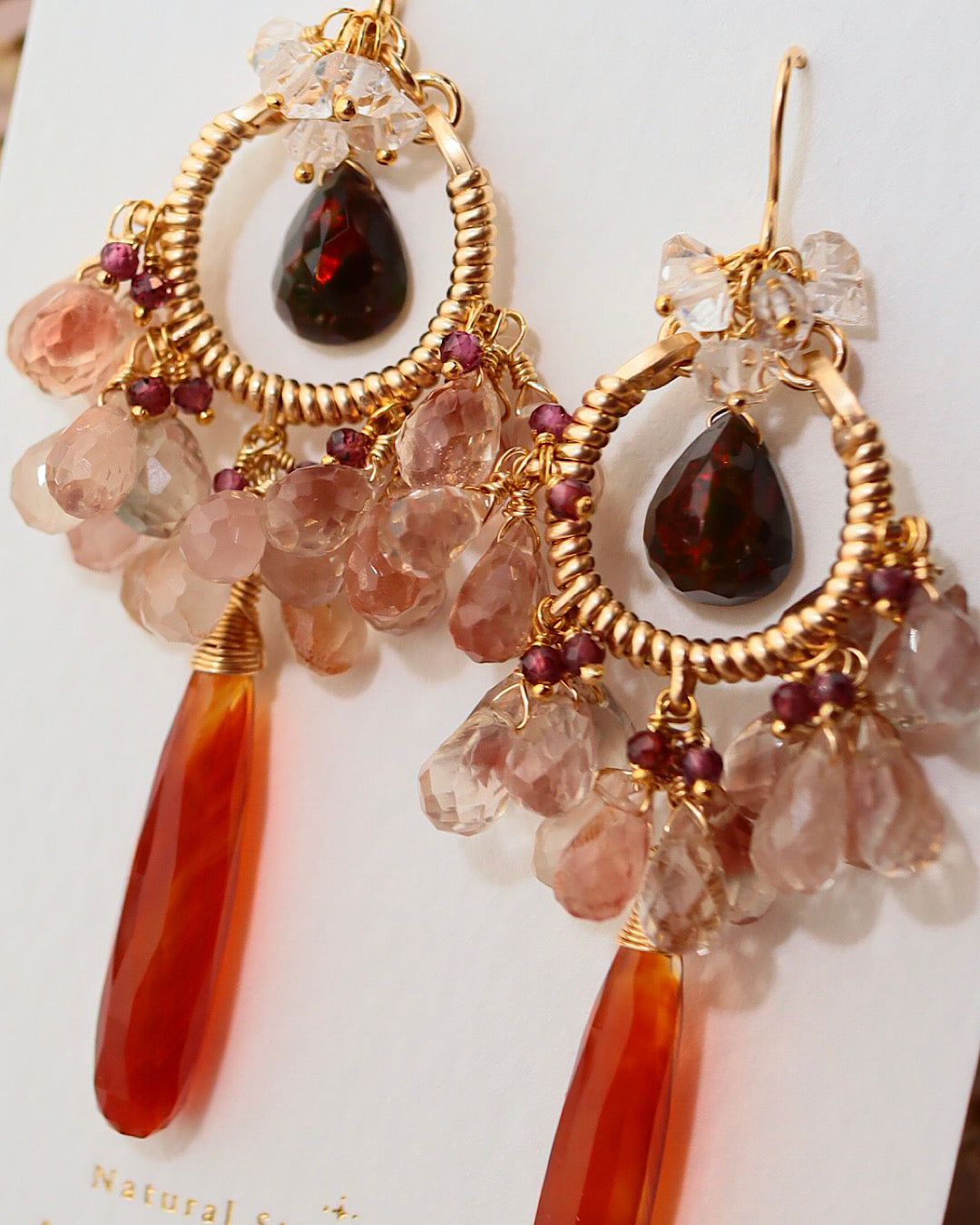 ③【Between Night and Morning】　Black Opal and Sardonyx Chandelier Earrings