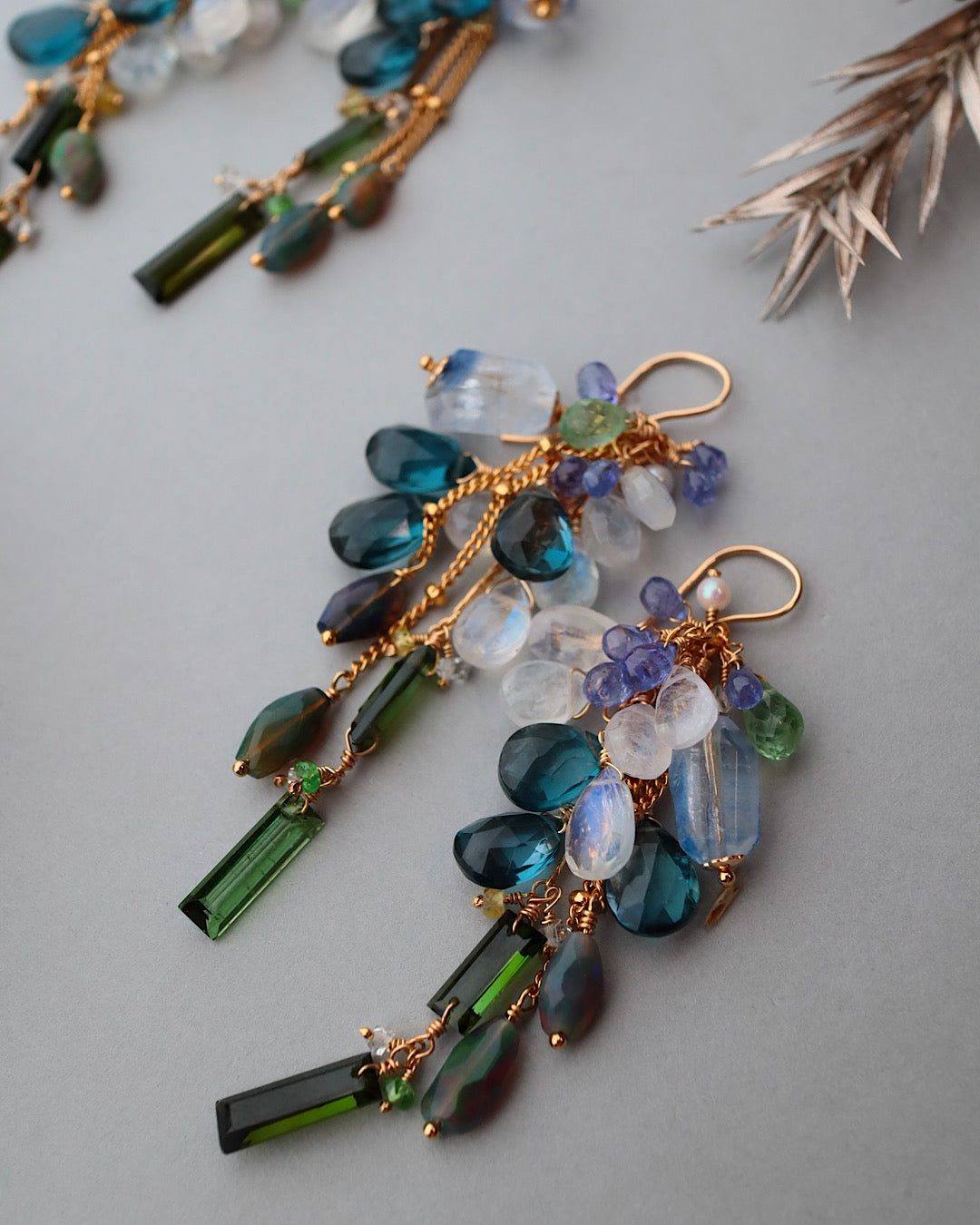 【Autumn Rain in Blue and Green】 Earrings ②