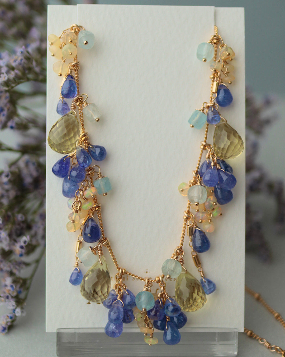 [One-of-a-kind] [Aqua Bloom] Tanzanite and Lemon Quartz Necklace