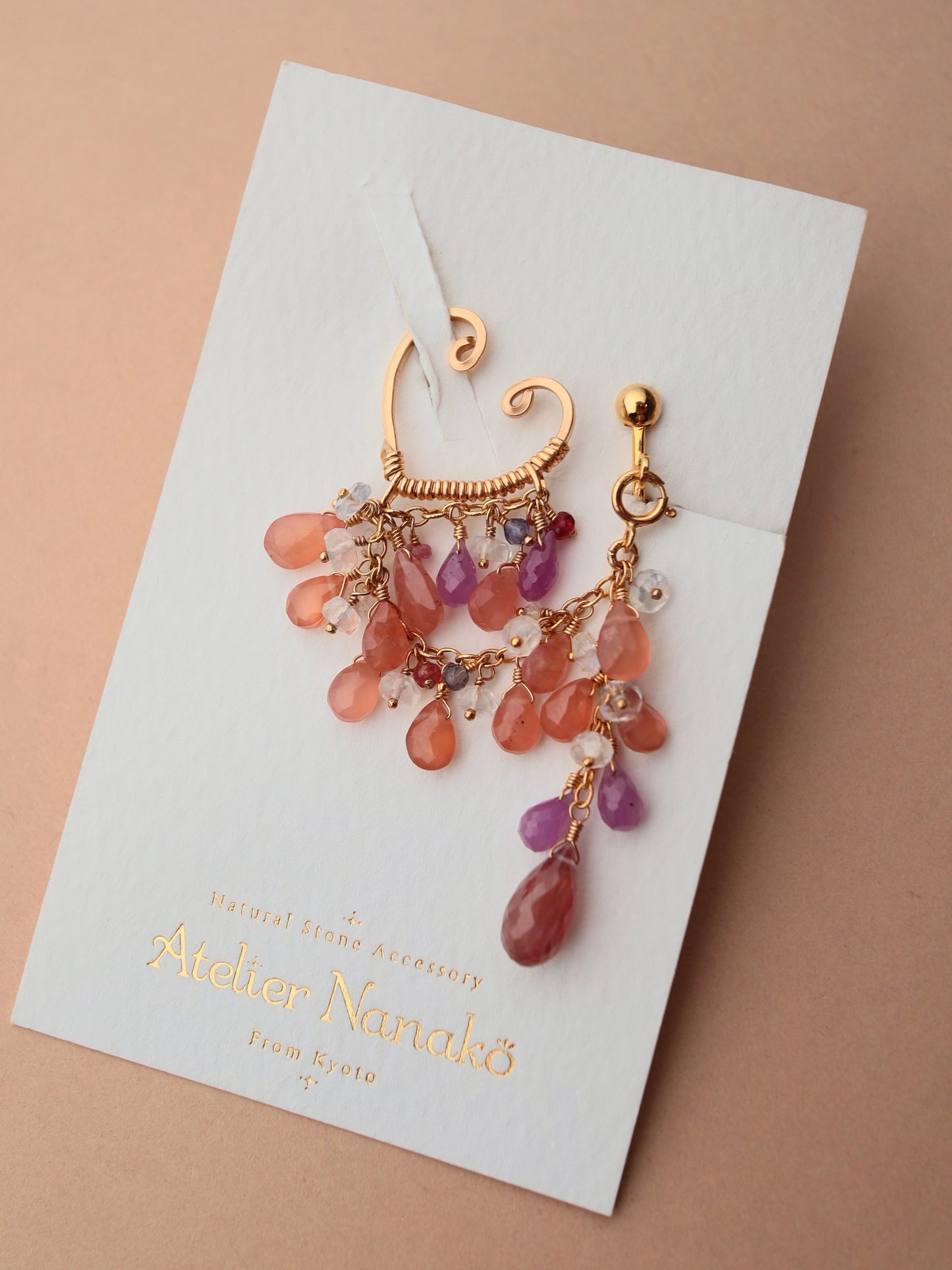 Pink sapphire and Inca rose 3-way ear cuff