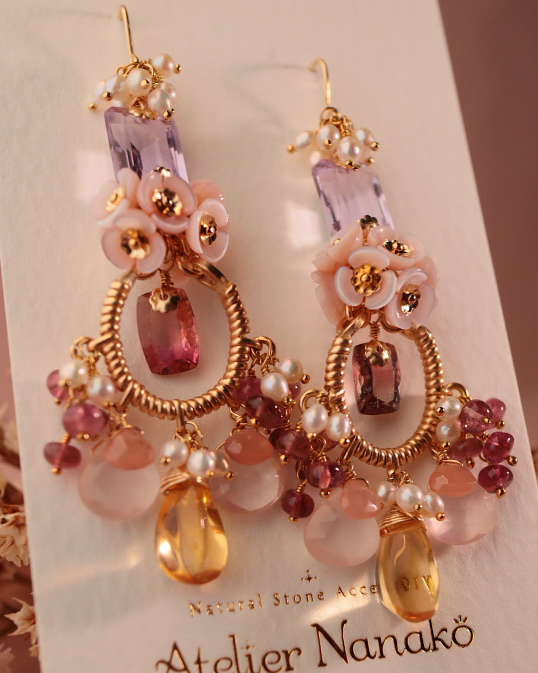 [One-of-a-kind] Bicolor Tourmaline and Citrine Chandelier Earrings